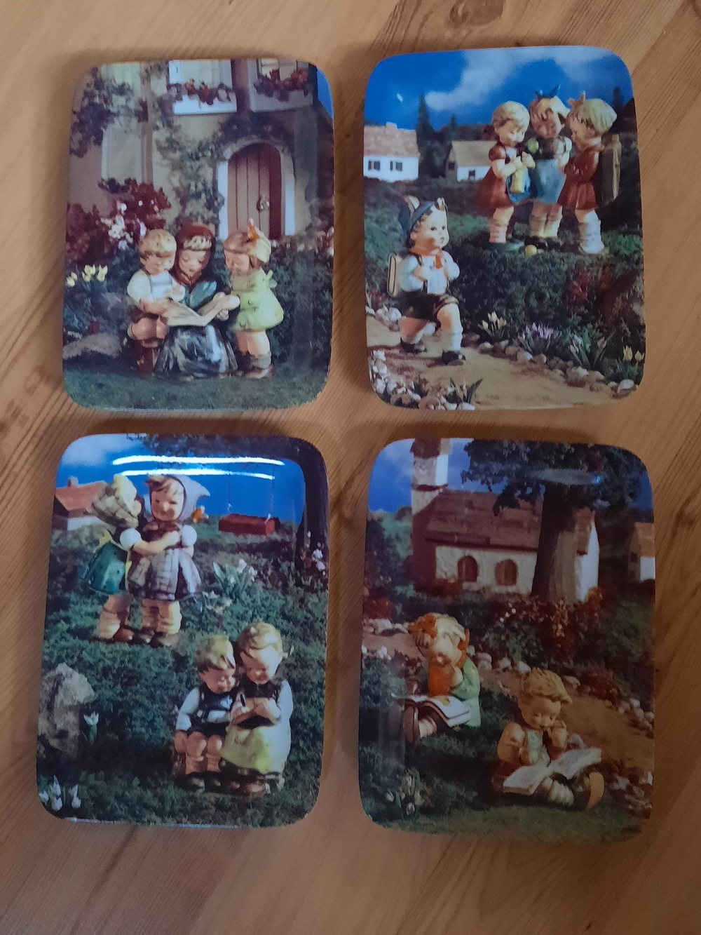 Set of 4 Vintage Hummel School Days rectangle  Complete set of four.